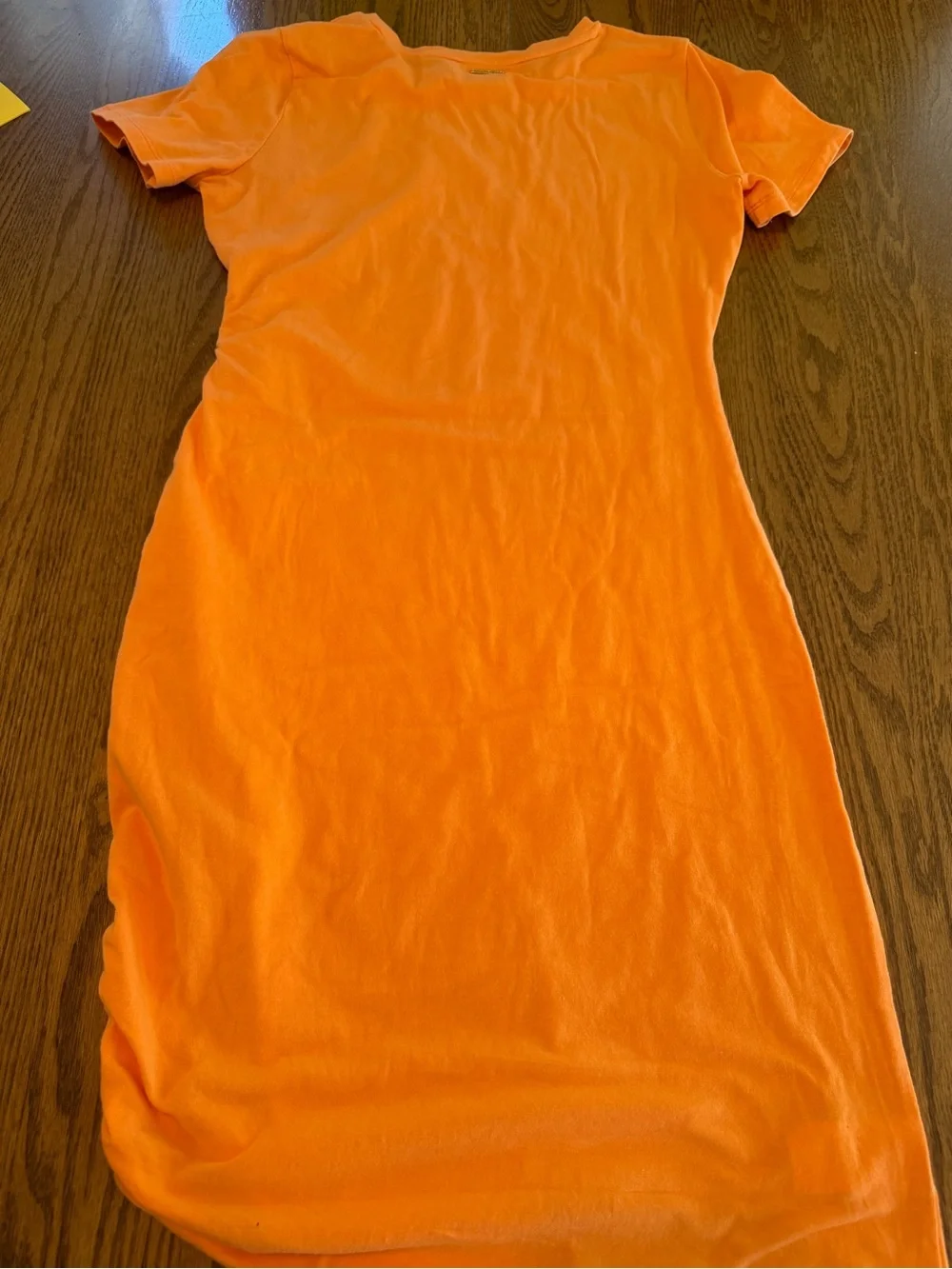 Micheal Kors Bright Orange Short-Sleeve Ruched Side Dress